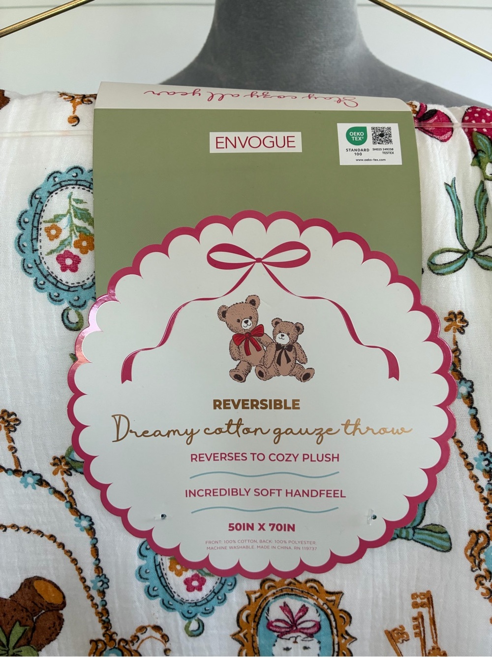 Envogue Reversible Dreamy Cotton Gauze Velvet Blanket, The Charmed Icon Teddy - Picture 7 of 9
